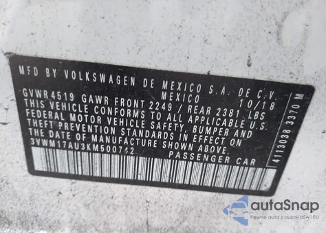 2019 Volkswagen Golf Alltrack Tsi S/Tsi Se/Tsi Sel z USA, uszkodzony, nr VIN 3VWM17AU3KM500742